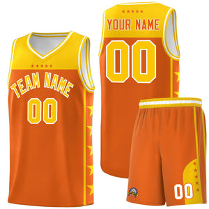 Custom Orange Yellow Color Block Sets Sports Uniform Basketball Jersey