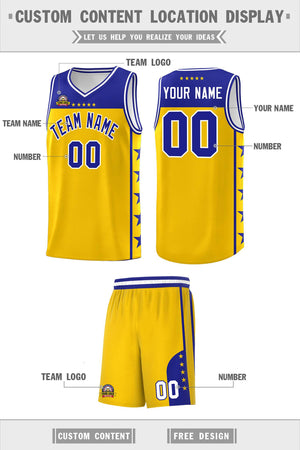 Custom Gold Royal Color Block Sets Sports Uniform Basketball Jersey