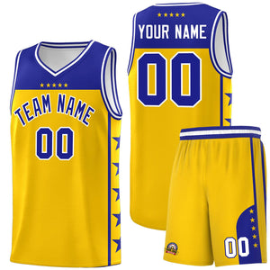 Custom Gold Royal Color Block Sets Sports Uniform Basketball Jersey