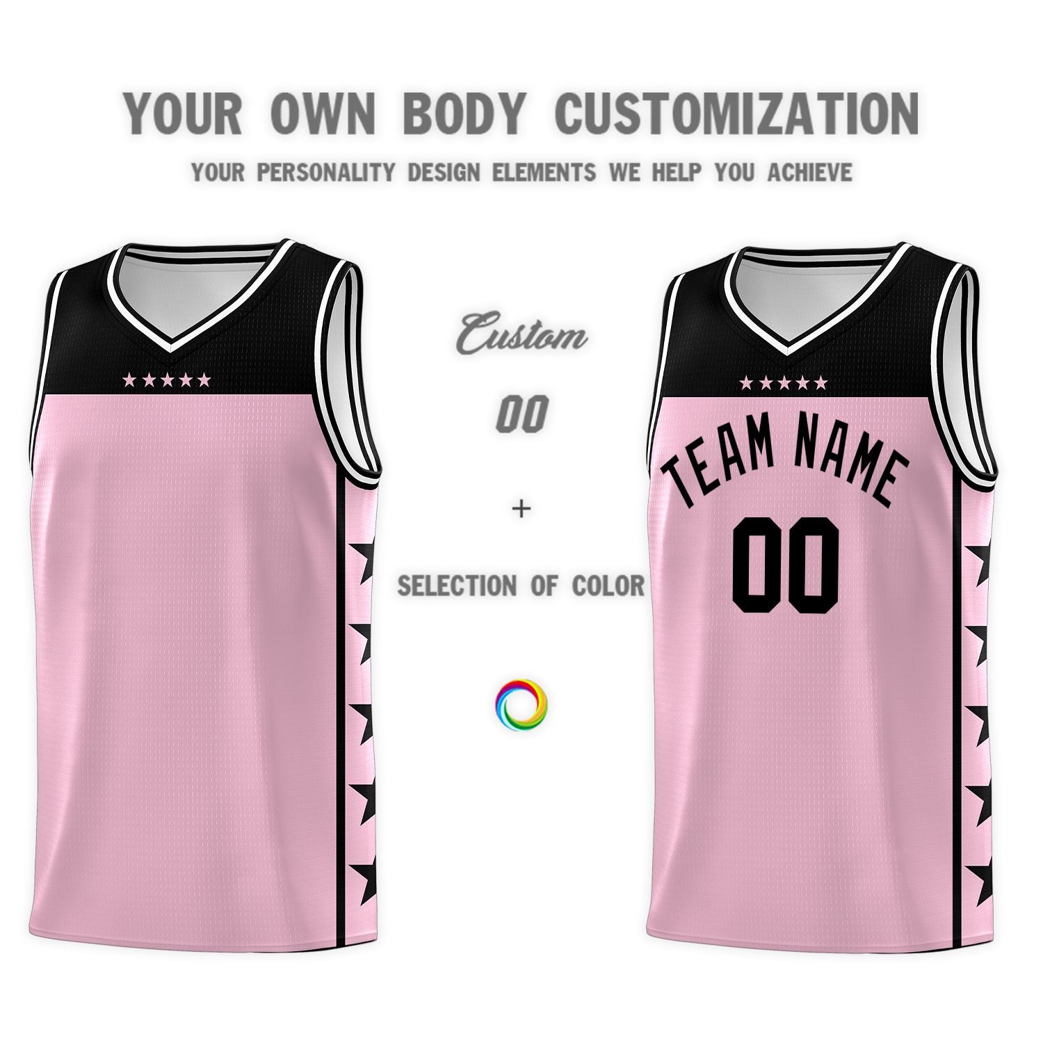 Custom Light Pink Black Color Block Sets Sports Uniform Basketball Jersey