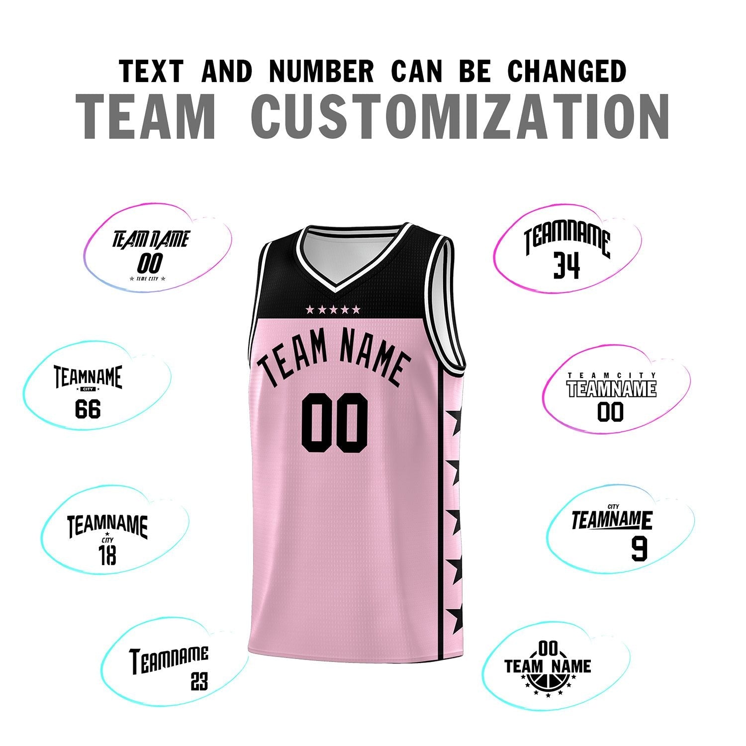 Custom Light Pink Black Color Block Sets Sports Uniform Basketball Jersey