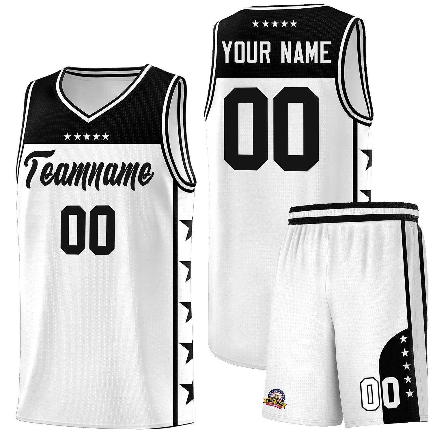 Custom White Black Color Block Sets Sports Uniform Basketball Jersey