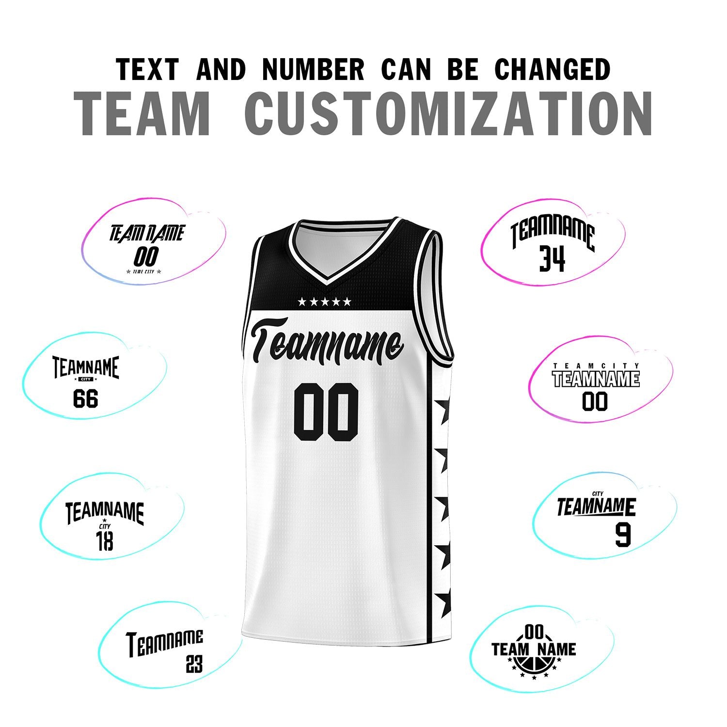 Custom White Black Color Block Sets Sports Uniform Basketball Jersey