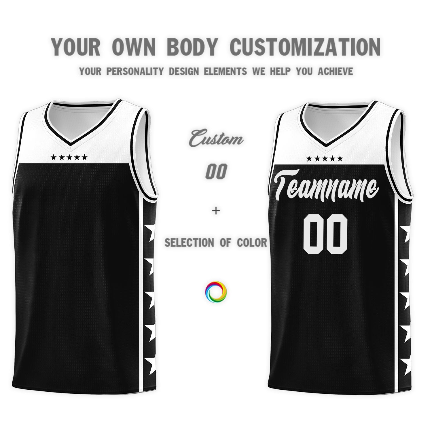 Custom Black White Color Block Sets Sports Uniform Basketball Jersey