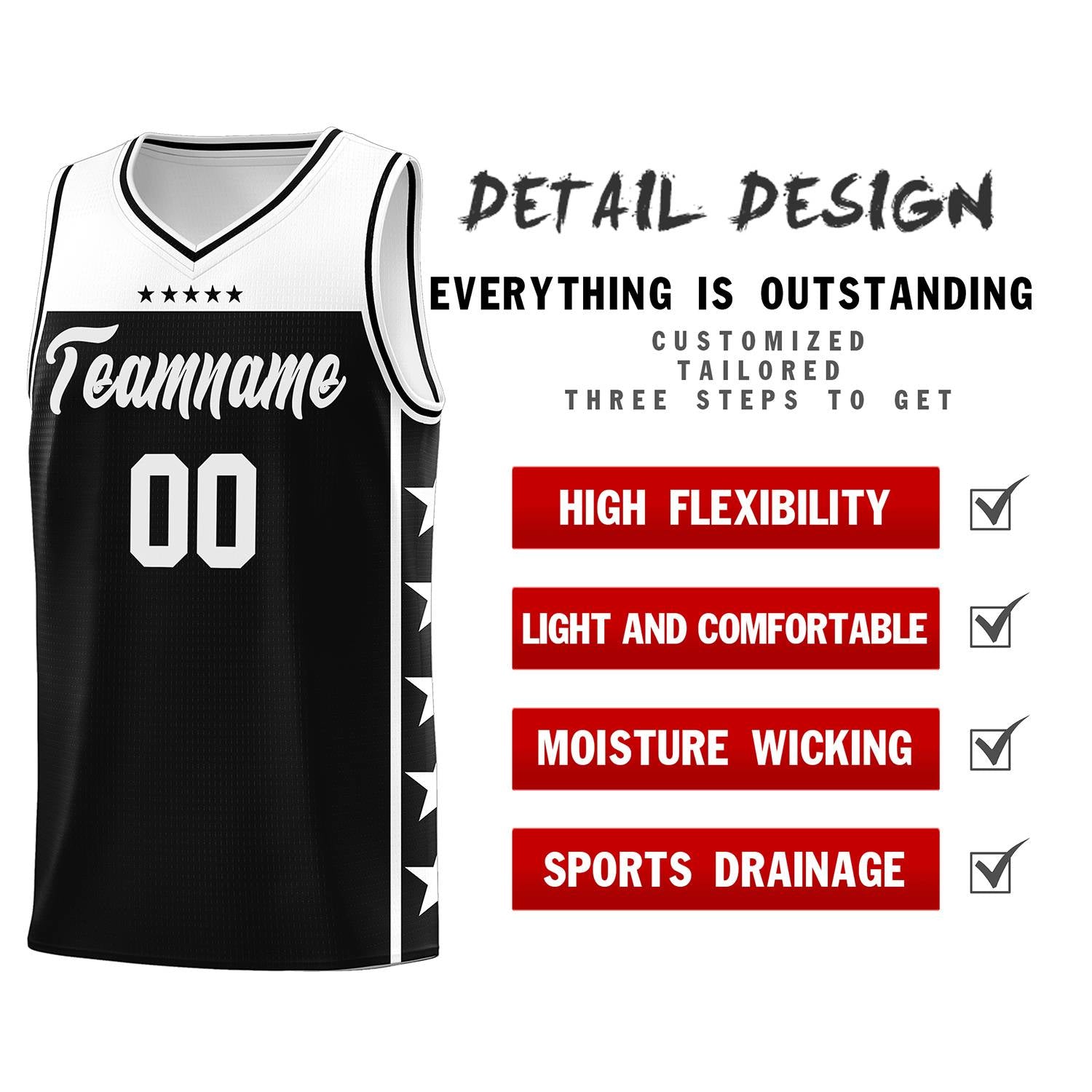 Custom Black White Color Block Sets Sports Uniform Basketball Jersey