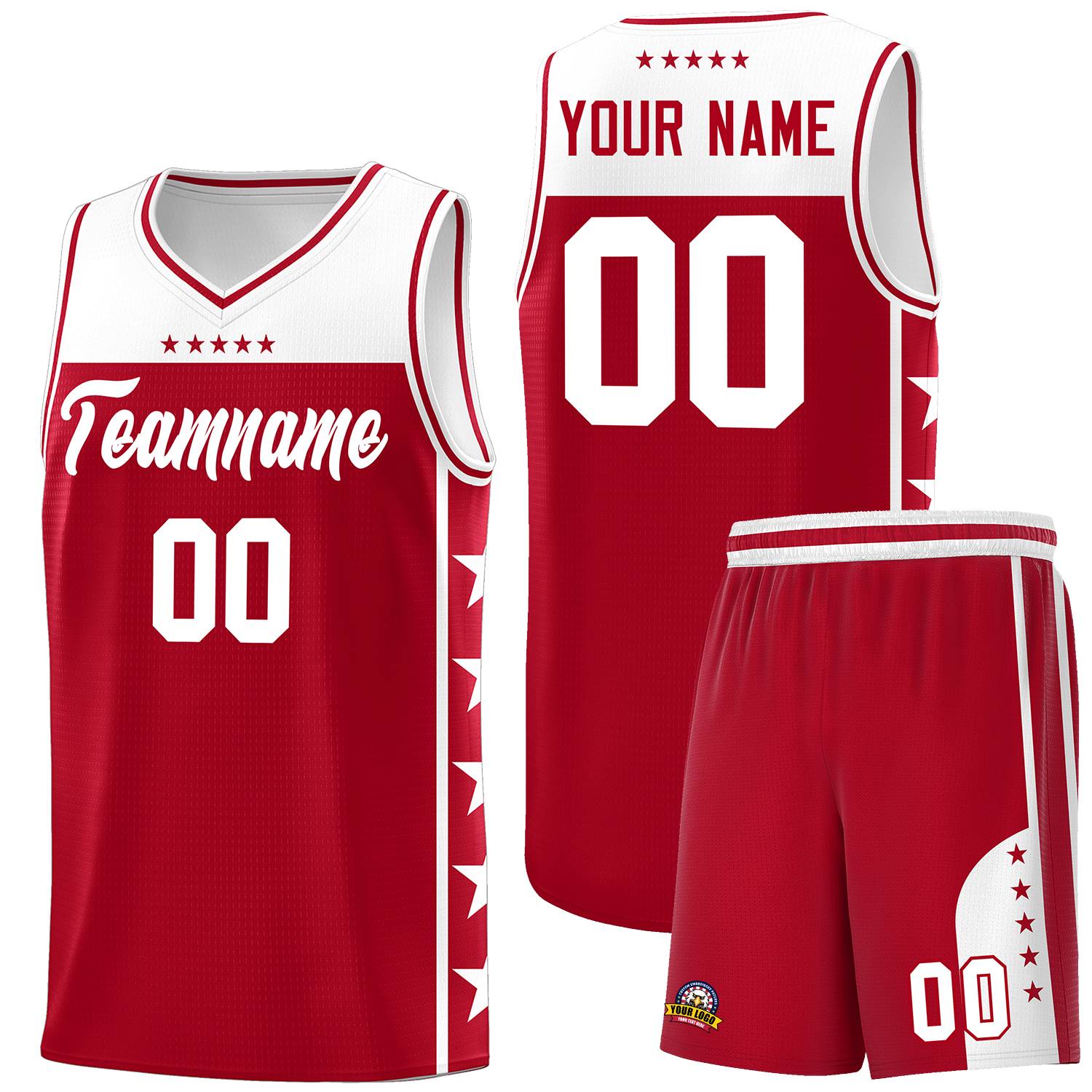 Custom Red White Color Block Sets Sports Uniform Basketball Jersey