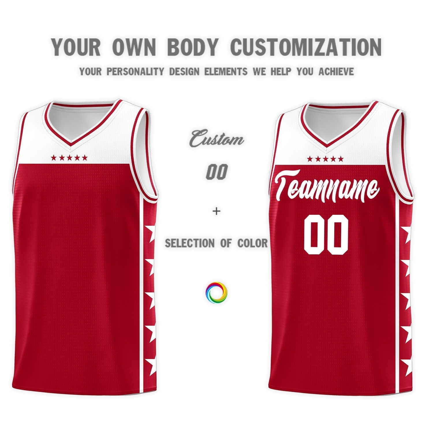 Custom Red White Color Block Sets Sports Uniform Basketball Jersey