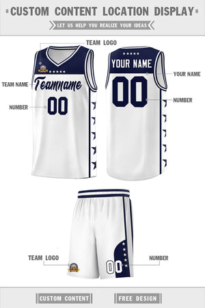 Custom White Navy Color Block Sets Sports Uniform Basketball Jersey