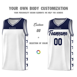 Custom White Navy Color Block Sets Sports Uniform Basketball Jersey