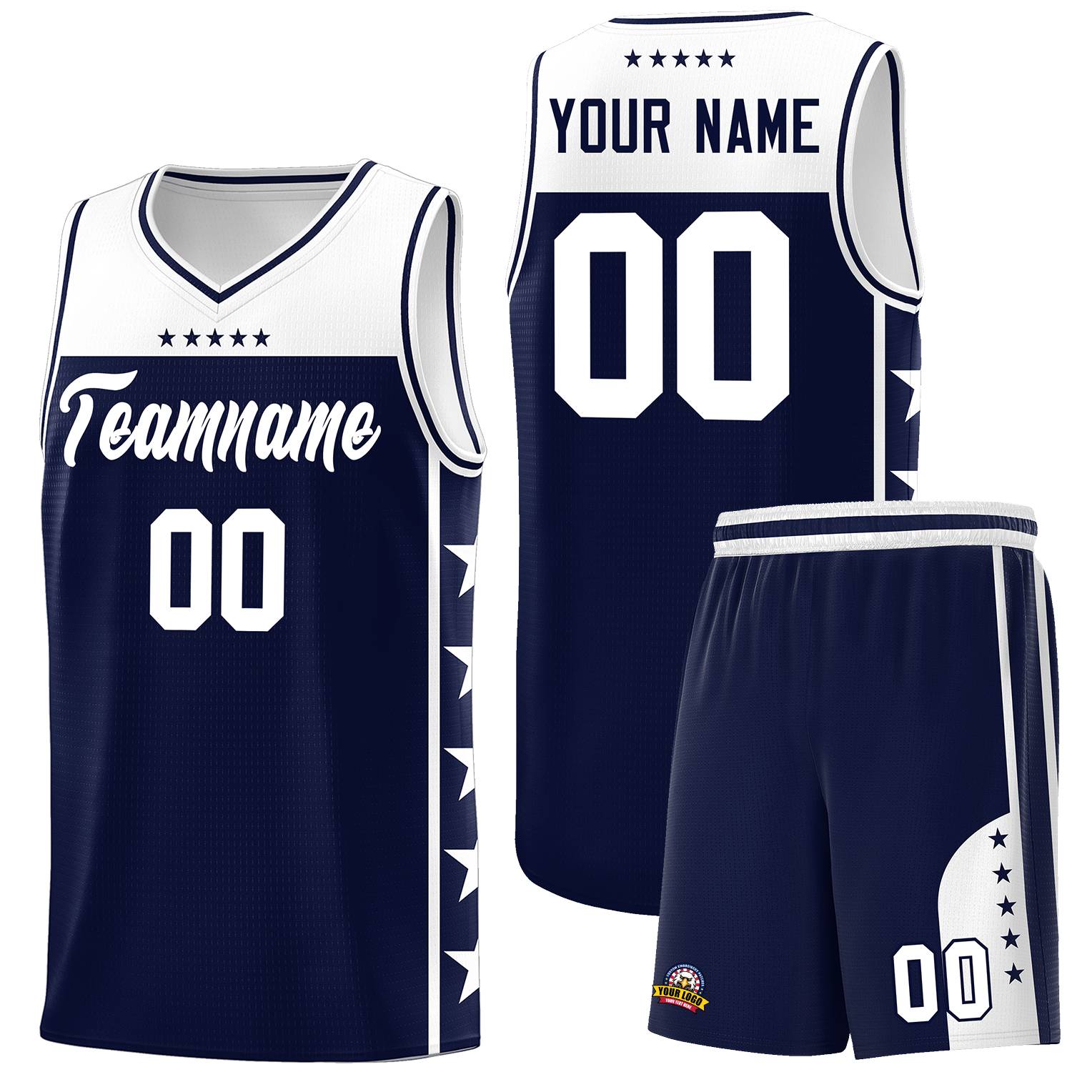 Custom Navy White Color Block Sets Sports Uniform Basketball Jersey