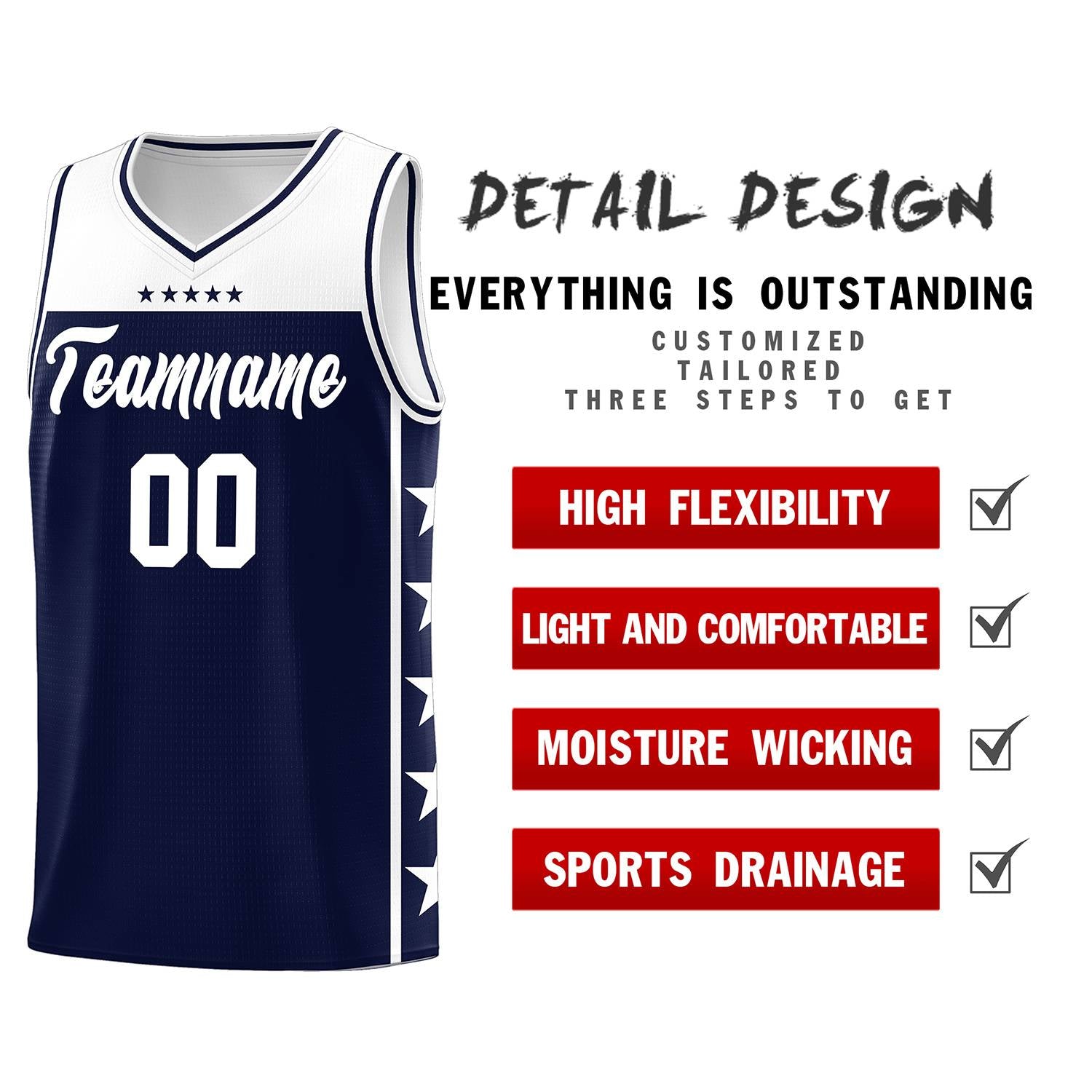 Custom Navy White Color Block Sets Sports Uniform Basketball Jersey