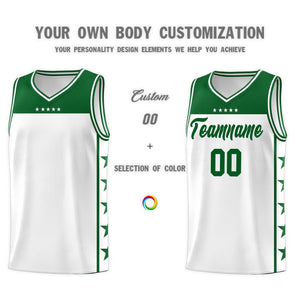 Custom White Kelly Green Color Block Sets Sports Uniform Basketball Jersey