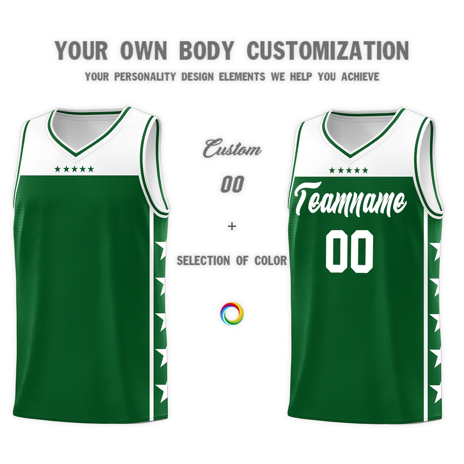 Custom Kelly Green White Color Block Sets Sports Uniform Basketball Jersey