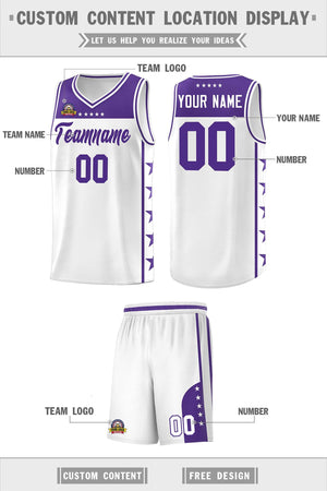 Custom White Purple Color Block Sets Sports Uniform Basketball Jersey