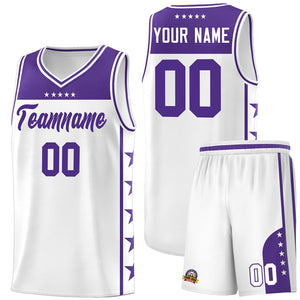 Custom White Purple Color Block Sets Sports Uniform Basketball Jersey