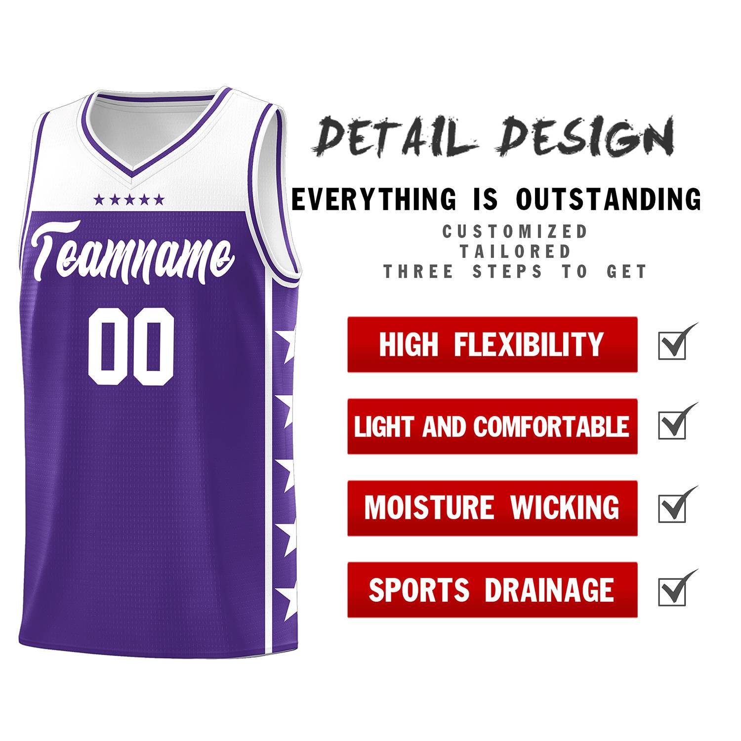 Custom Purple White Color Block Sets Sports Uniform Basketball Jersey