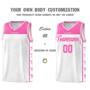 Custom White Pink Color Block Sets Sports Uniform Basketball Jersey