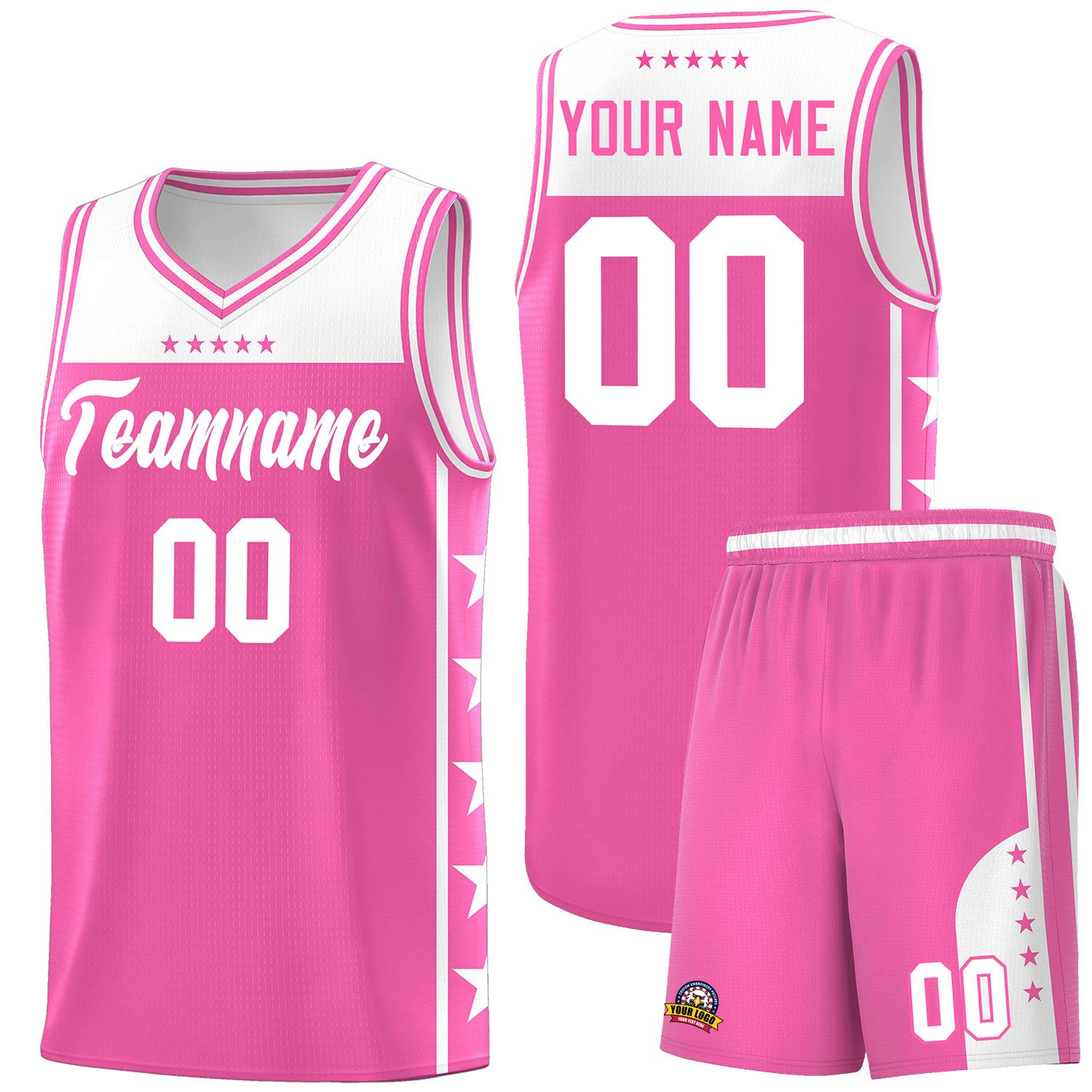 Custom Pink White Color Block Sets Sports Uniform Basketball Jersey