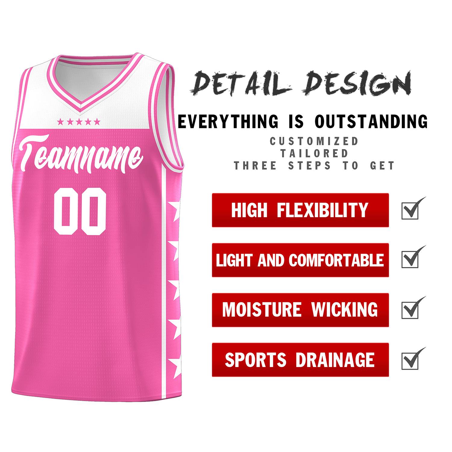 Custom Pink White Color Block Sets Sports Uniform Basketball Jersey