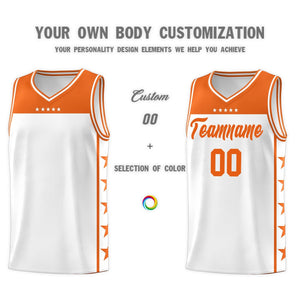 Custom White Orange Color Block Sets Sports Uniform Basketball Jersey