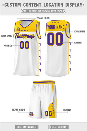 Custom White Purple Color Block Sets Sports Uniform Basketball Jersey