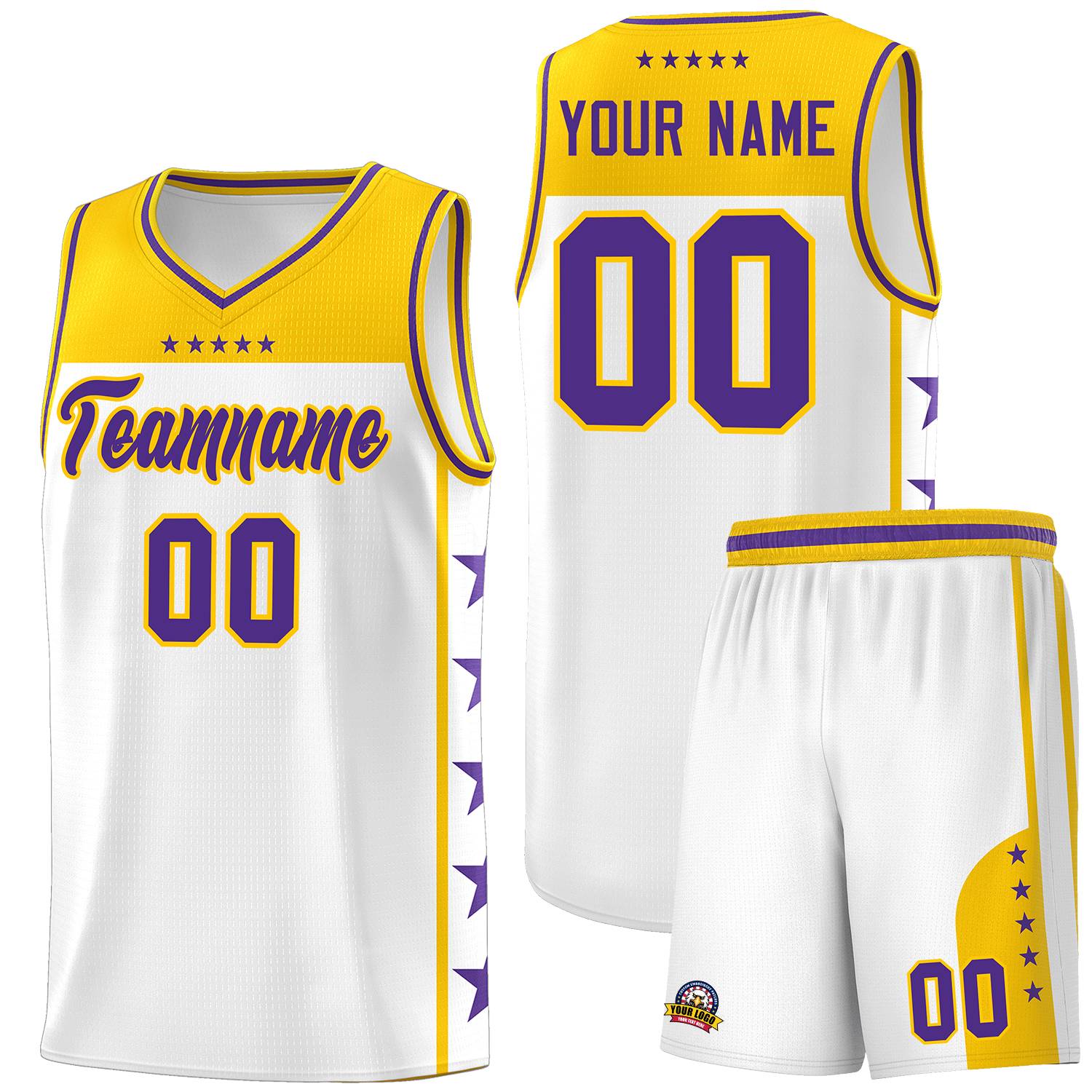 Custom White Purple Color Block Sets Sports Uniform Basketball Jersey