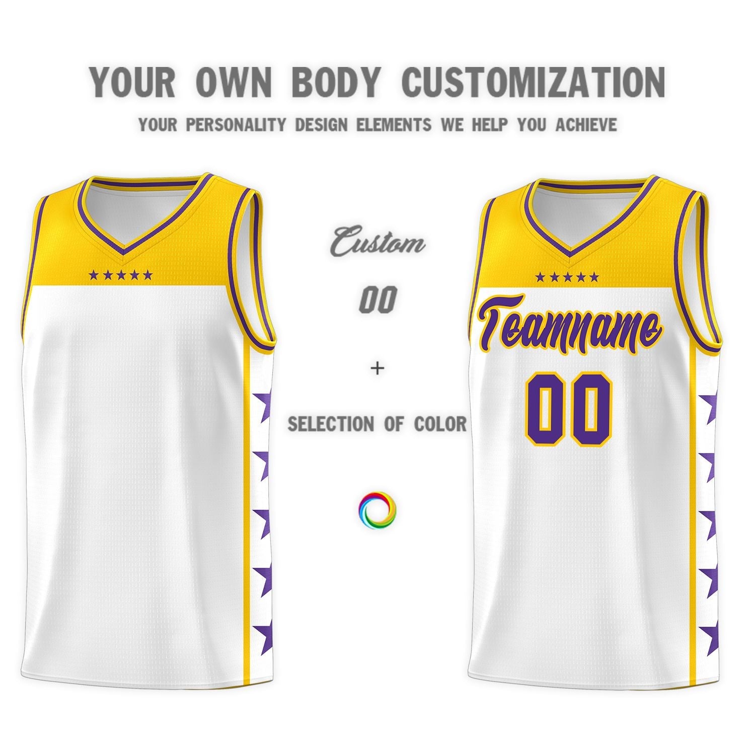 Custom White Purple Color Block Sets Sports Uniform Basketball Jersey