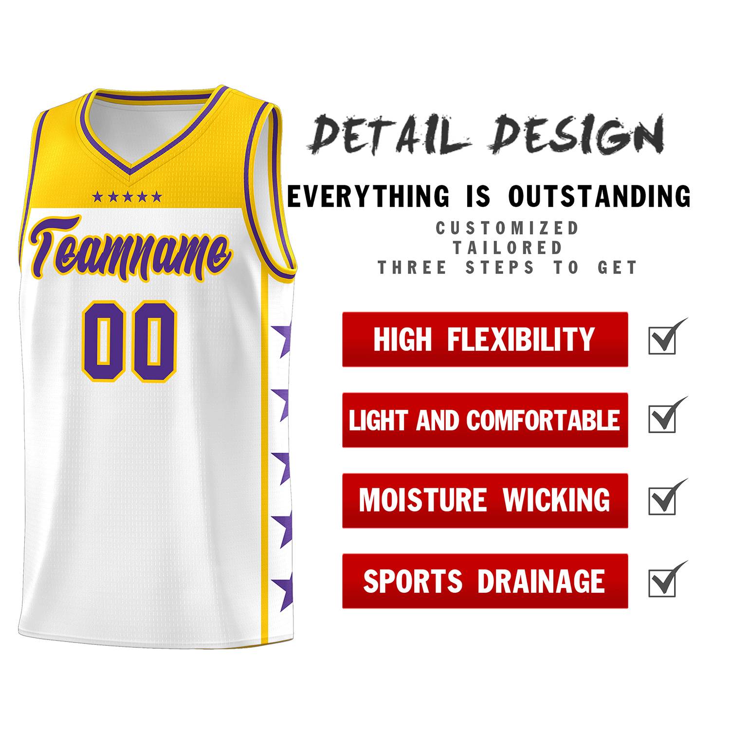 Custom White Purple Color Block Sets Sports Uniform Basketball Jersey