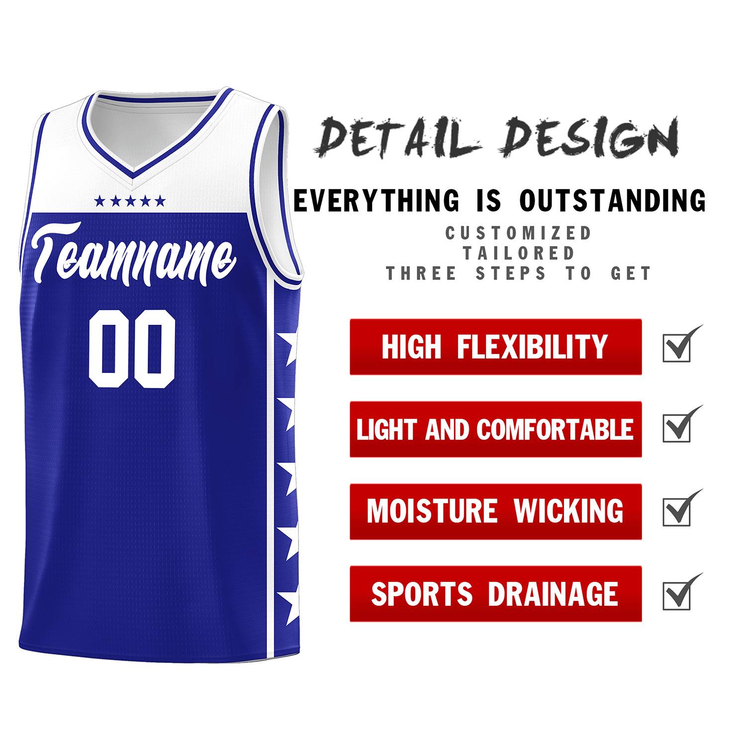 Custom Royal White Color Block Sets Sports Uniform Basketball Jersey