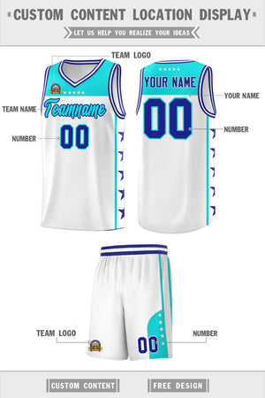 Custom White Sky Blue Color Block Sets Sports Uniform Basketball Jersey