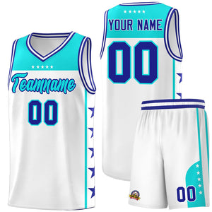 Custom White Sky Blue Color Block Sets Sports Uniform Basketball Jersey