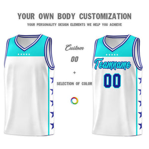 Custom White Sky Blue Color Block Sets Sports Uniform Basketball Jersey