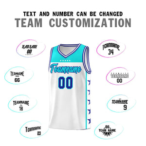 Custom White Sky Blue Color Block Sets Sports Uniform Basketball Jersey