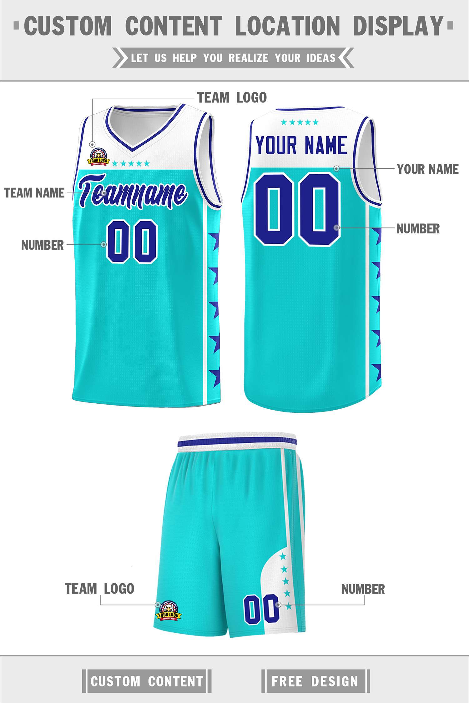 Custom Sky Blue Royal Color Block Sets Sports Uniform Basketball Jersey