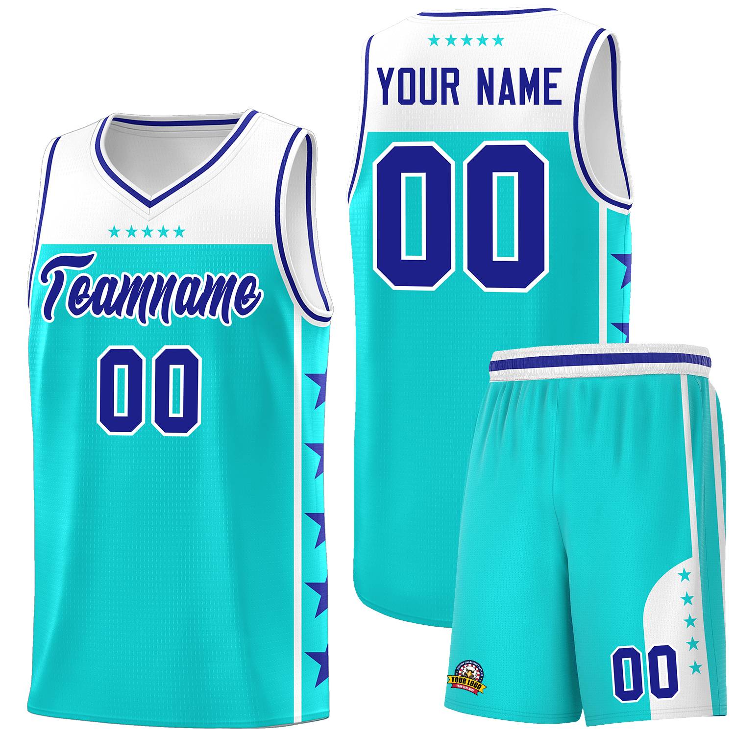 Custom Sky Blue Royal Color Block Sets Sports Uniform Basketball Jersey