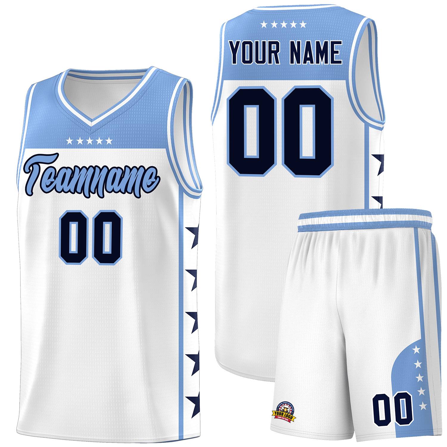 Custom White Light Blue Color Block Sets Sports Uniform Basketball Jersey