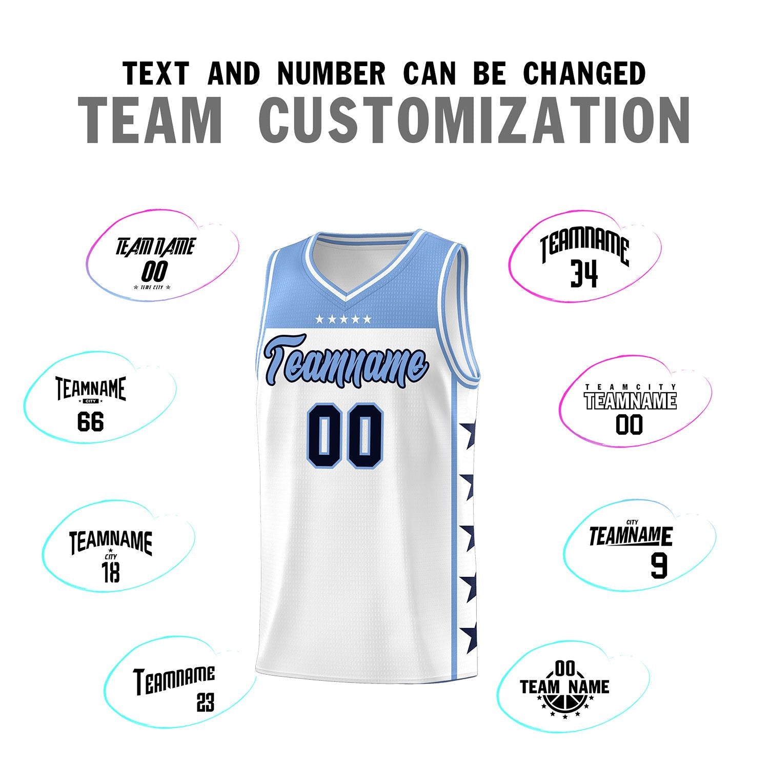 Custom White Light Blue Color Block Sets Sports Uniform Basketball Jersey