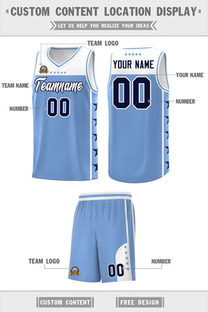 Custom Light Blue White Color Block Sets Sports Uniform Basketball Jersey