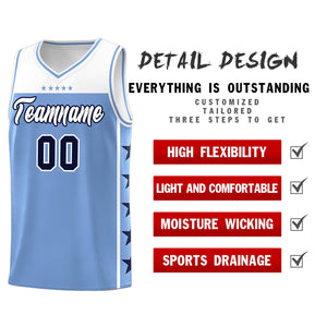 Custom Light Blue White Color Block Sets Sports Uniform Basketball Jersey