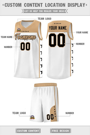 Custom White Old Gold Color Block Sets Sports Uniform Basketball Jersey