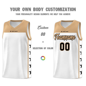 Custom White Old Gold Color Block Sets Sports Uniform Basketball Jersey