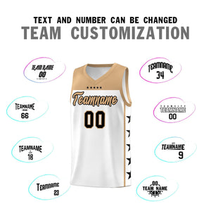 Custom White Old Gold Color Block Sets Sports Uniform Basketball Jersey