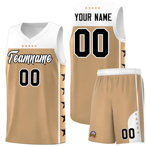 Custom Old Gold White Color Block Sets Sports Uniform Basketball Jersey