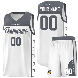 Custom White Dark Gray Color Block Sets Sports Uniform Basketball Jersey