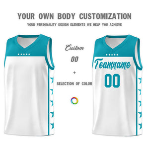 Custom White Aqua Color Block Sets Sports Uniform Basketball Jersey