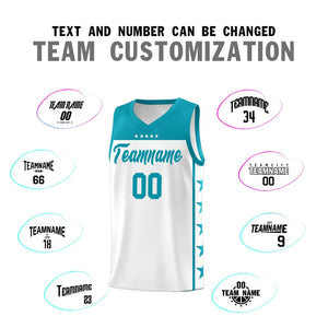 Custom White Aqua Color Block Sets Sports Uniform Basketball Jersey