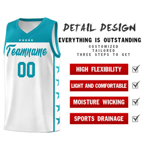 Custom White Aqua Color Block Sets Sports Uniform Basketball Jersey