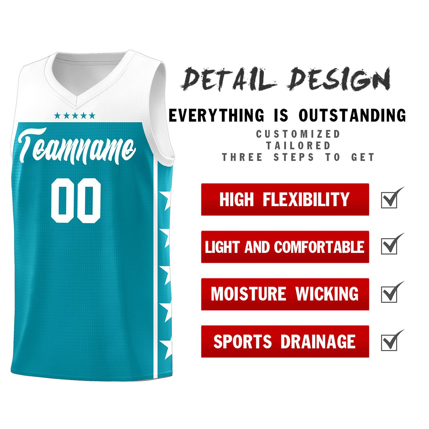 Custom Aqua White Color Block Sets Sports Uniform Basketball Jersey