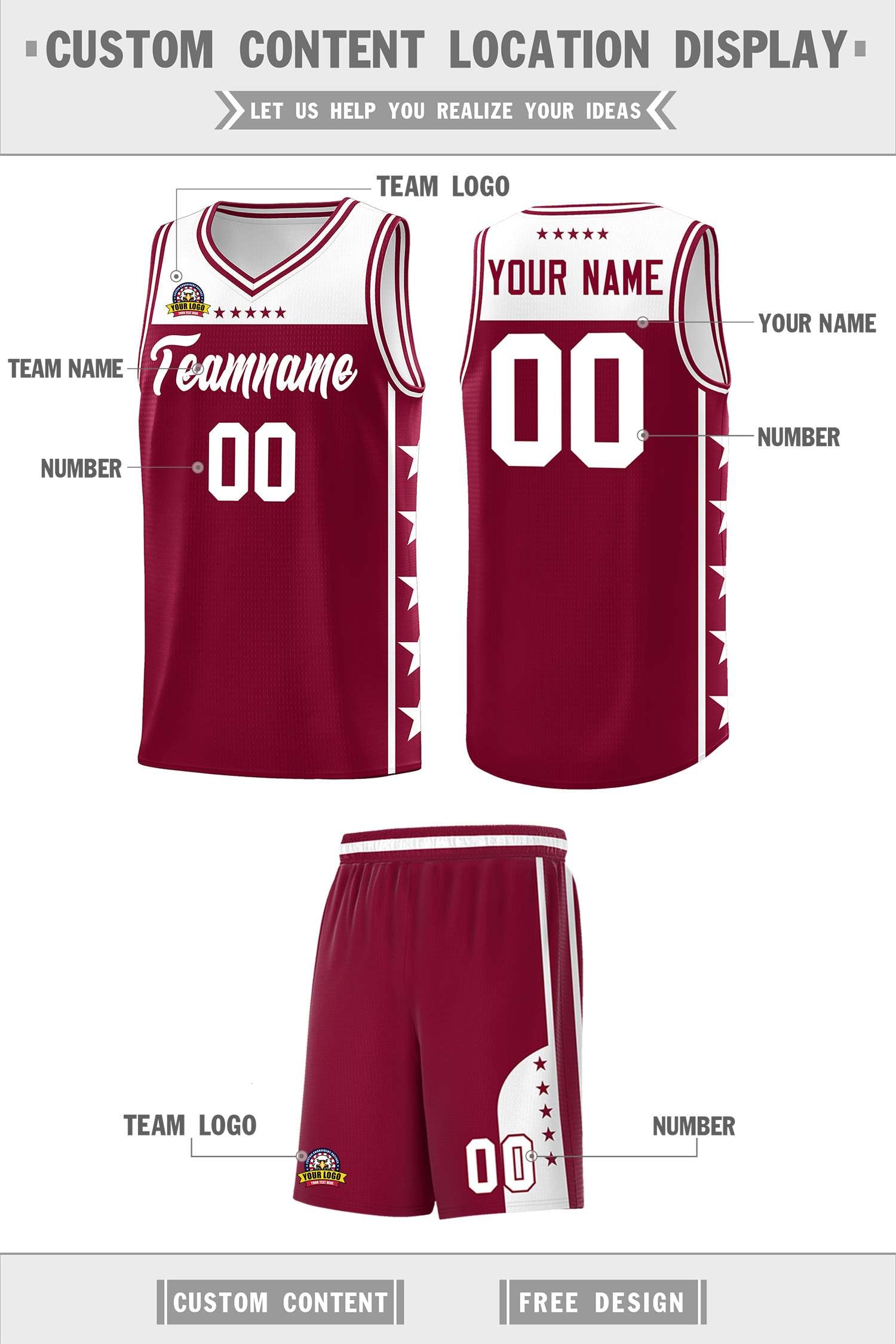 Custom Crimson White Color Block Sets Sports Uniform Basketball Jersey