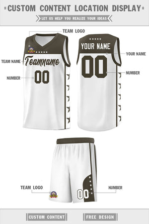 Custom White Olive Color Block Sets Sports Uniform Basketball Jersey